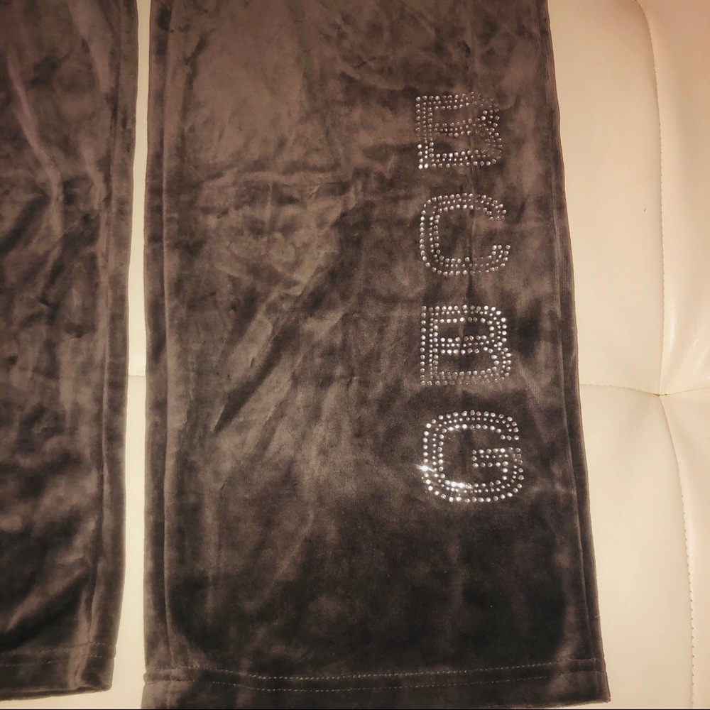 BCBG lounge track velvet rhinestone pants jog gray